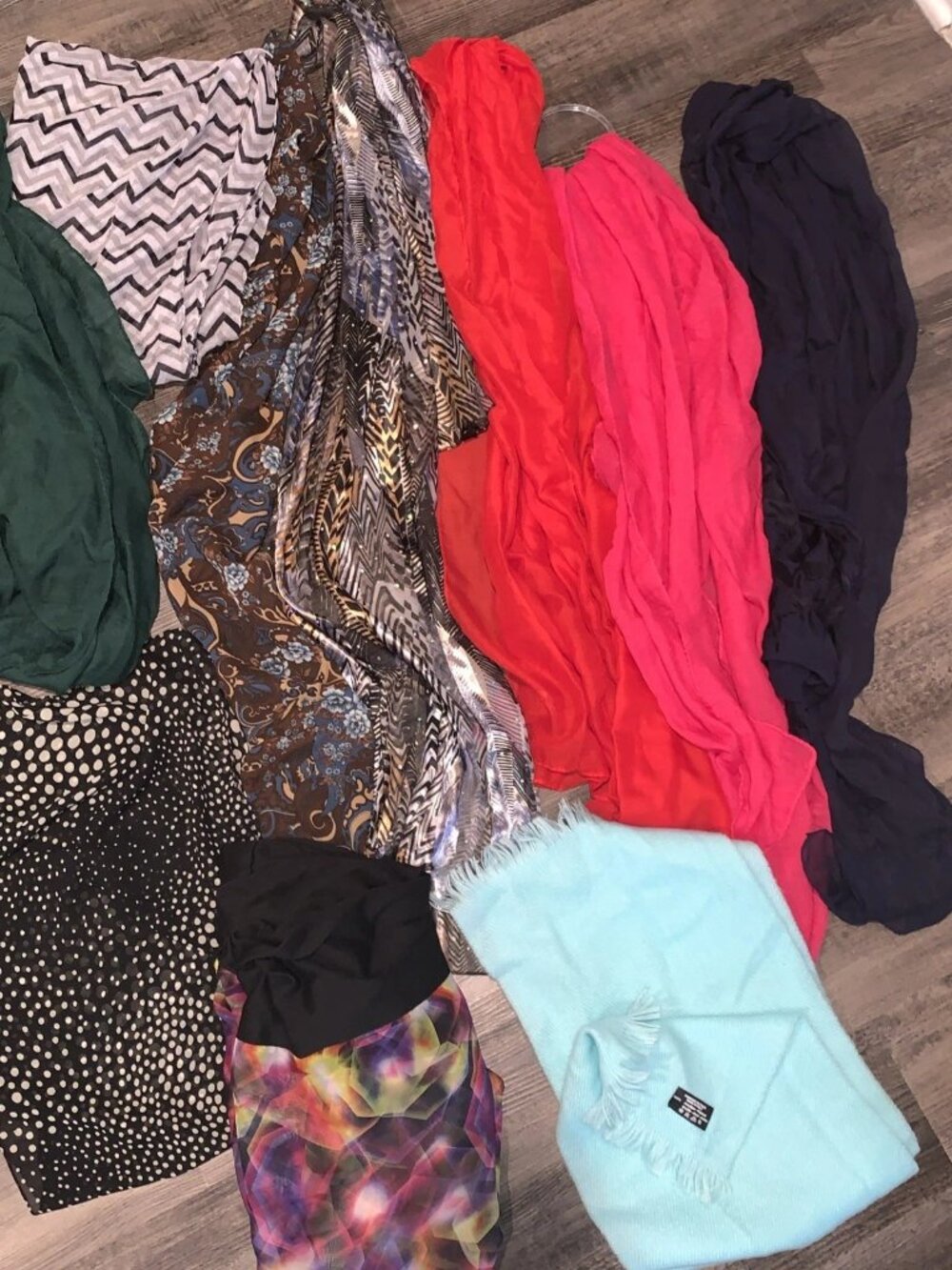Lot of 10 Women's Scarf Colorful Variety Mixed Sizes Silk Polyester Cotton